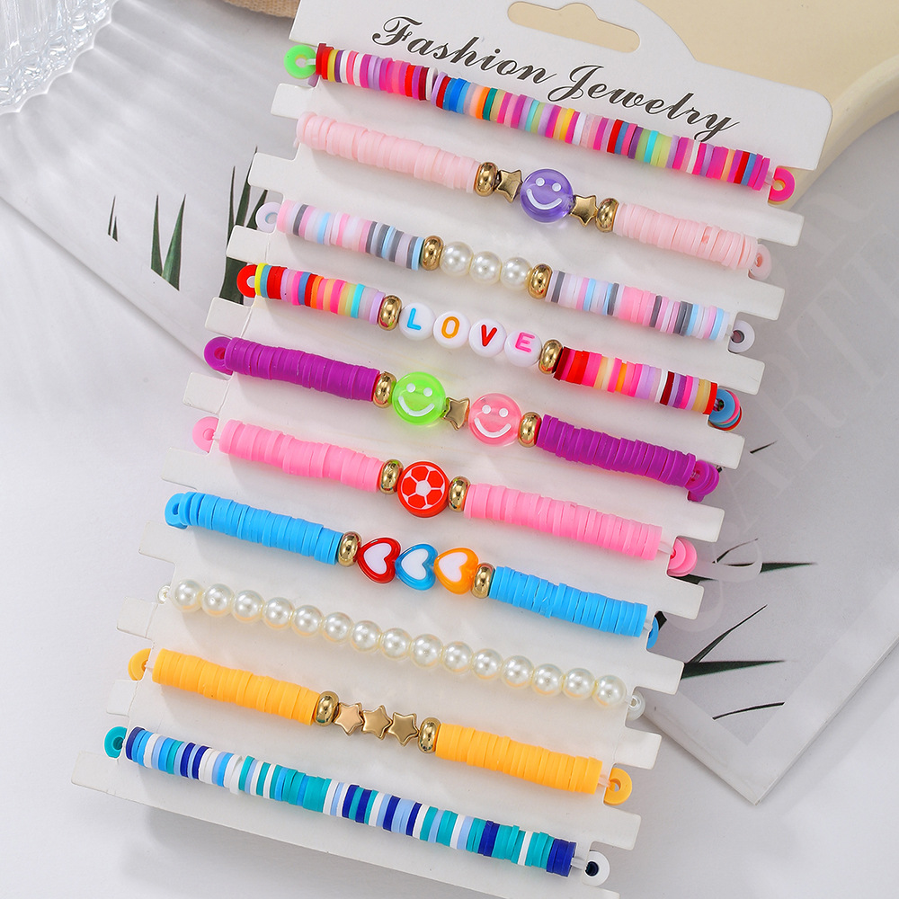 Cross-border best-selling colorful bracelets, summer beach vacation style soft clay bracelets, stacked couple letters, smiling face bracelets for women Specification drawing