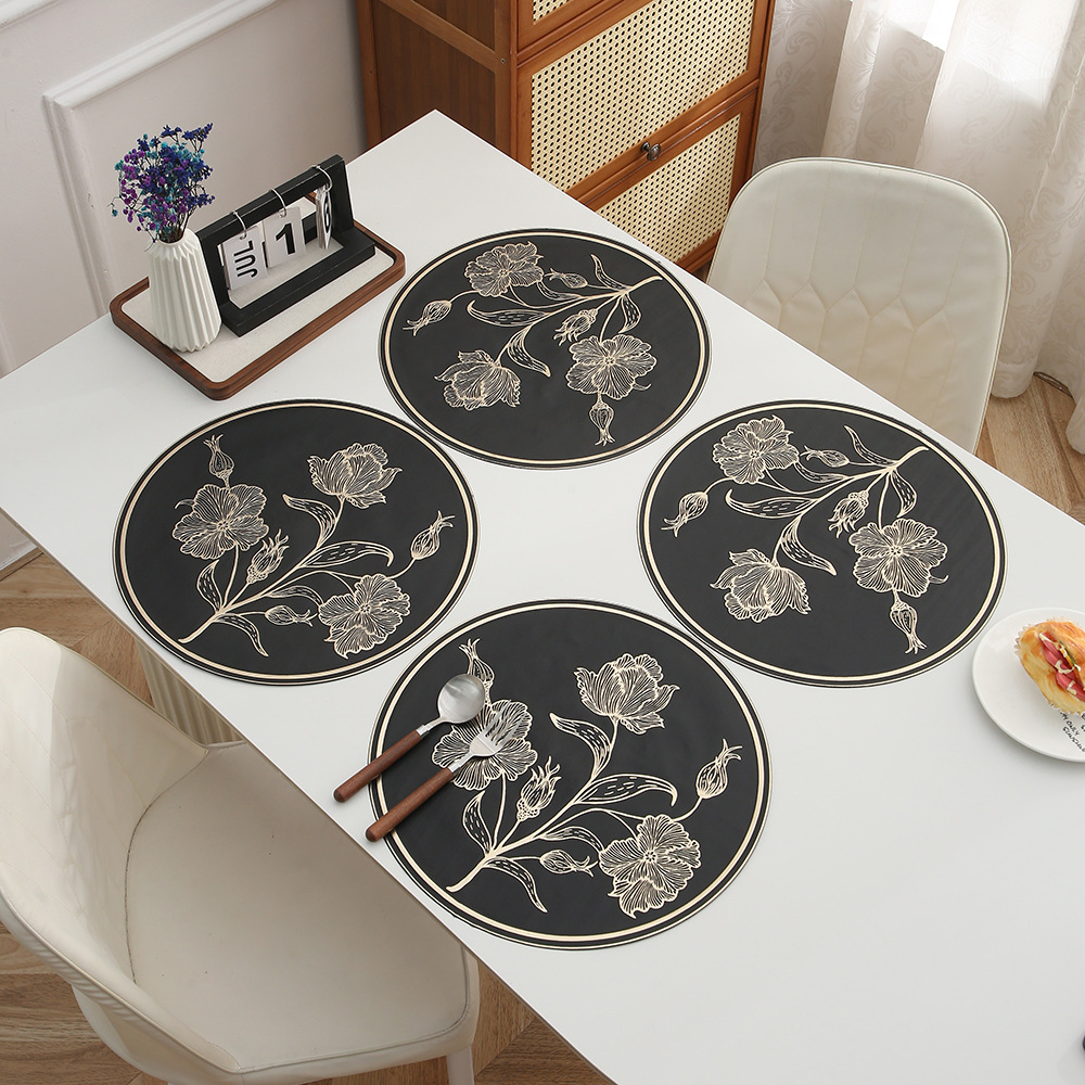 定制轻奢玫瑰印花餐垫高级PVC西餐垫酒店家用烫金桌垫餐桌隔热垫