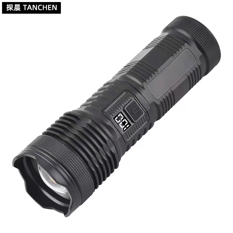 Cross-border outdoor high-intensity flashlight, ultra-bright charging, long battery life, large capacity lithium battery, digital display, zoom, white laser flashlight