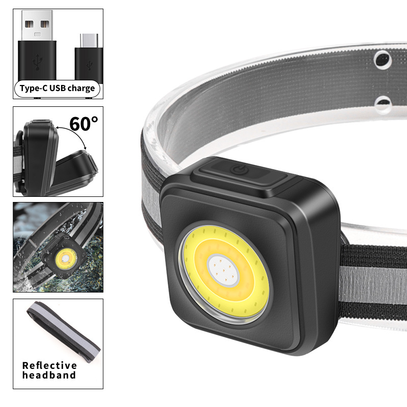 New cross-border COB small adjustable lightweight headlamp with three light sources for outdoor lighting and charging COB headlamp Item Picture