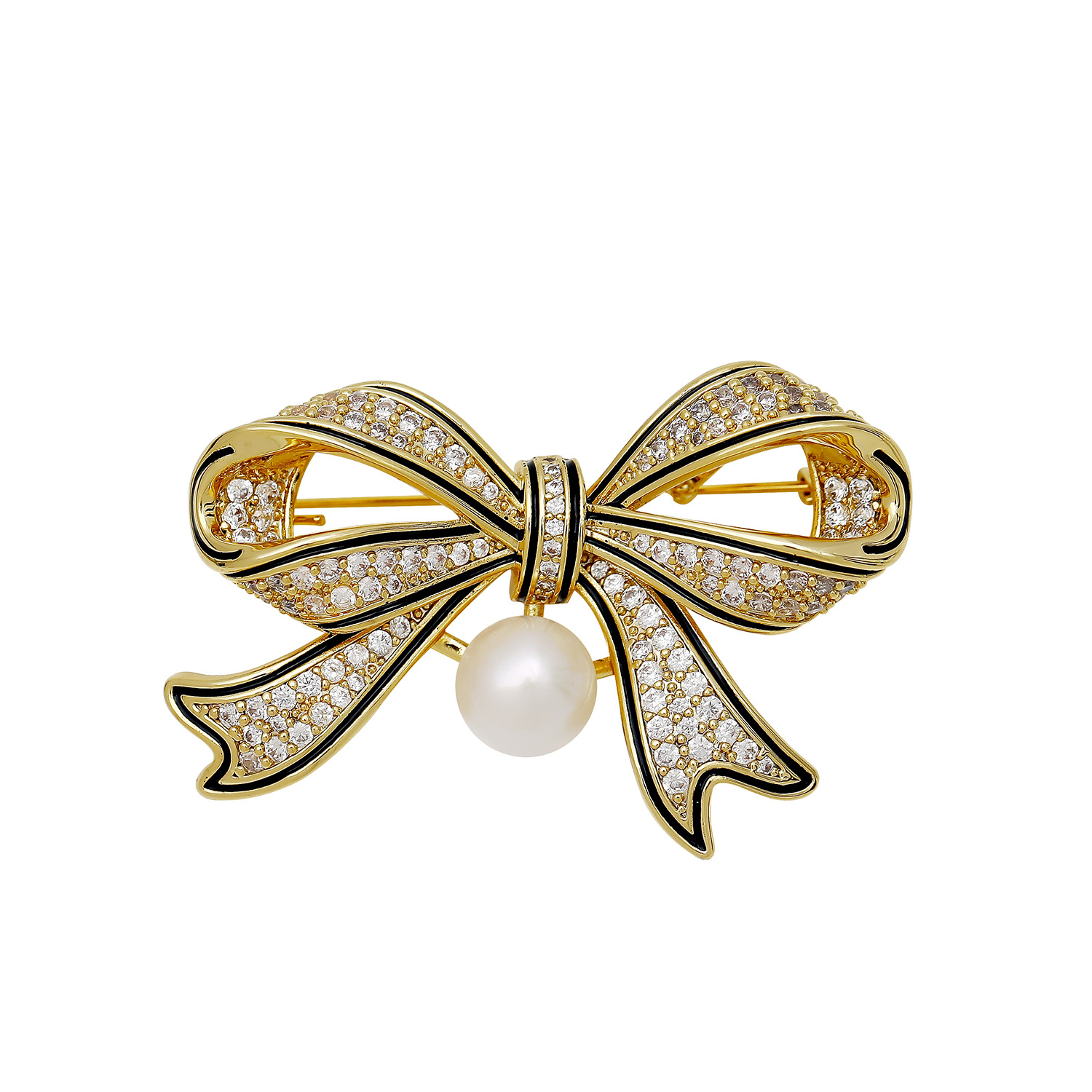 Hyacinth Heavy Industry Retro Vintage Full zirconium bow brooch, high-end black drip glaze pin, cheongsam suit accessory Item Picture