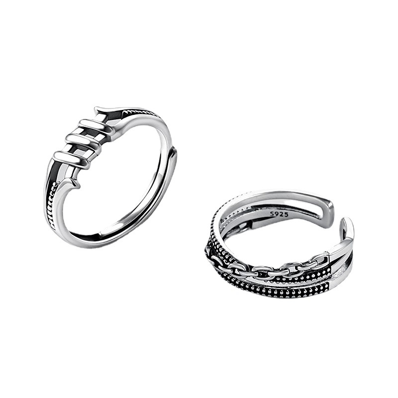 戒指男潮单身戒复古简约ins个性男生指环男士潮流开口可调节尾戒白底实物图