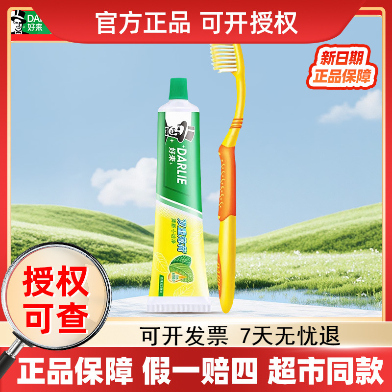 好来原黑人双重薄荷牙膏50g+柔丝纤洁牙刷便携旅行装套装批发代发