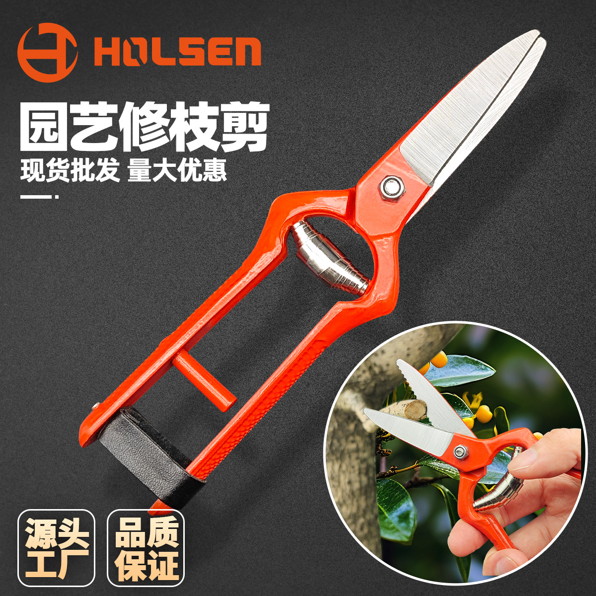 Anti-slip forged flower stalk shears, garden pruning shears, garden and horticultural shears, orchard powder-coated fruit branch shears, branch shears full figure