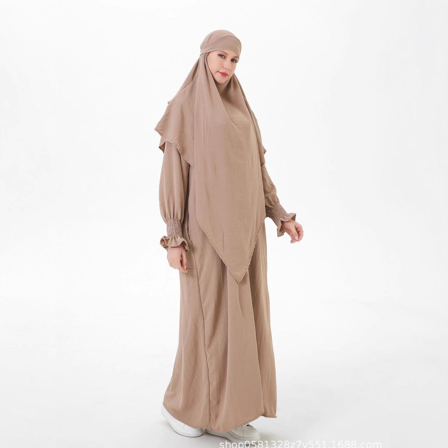 2023LORIYA速卖通新款迪拜土耳其内搭加双层披肩冰丝皱连衣裙