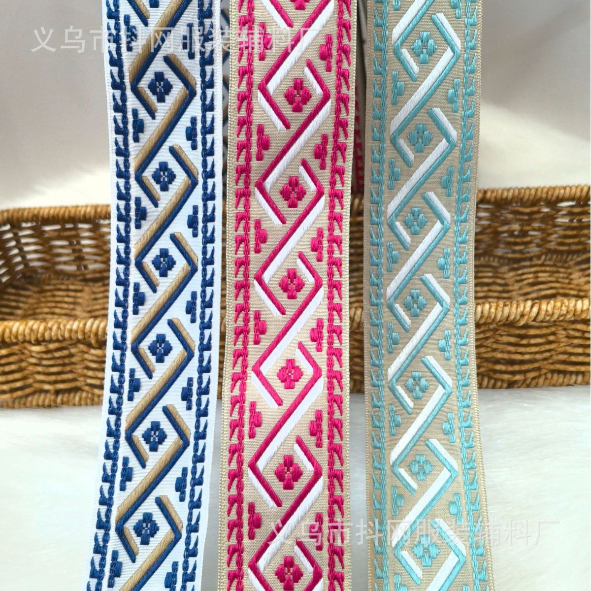 3.8cm diamond-shaped ethnic style jacquard embroidery webbing gift box packaging tape performance costume accessories details Picture