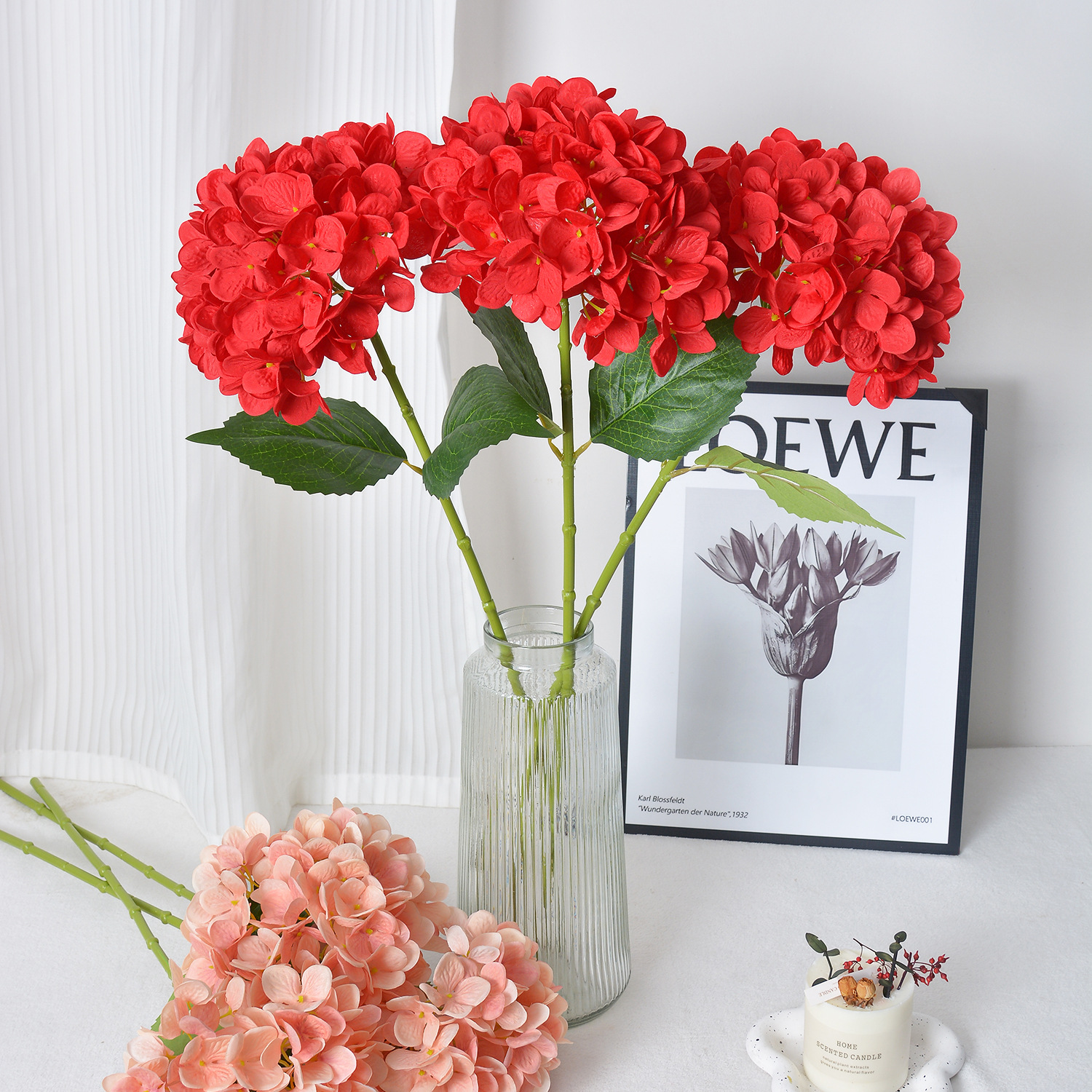 仿真带叶绣球花婚庆装饰仿真花绢花摄影道具家居假花人造花批发