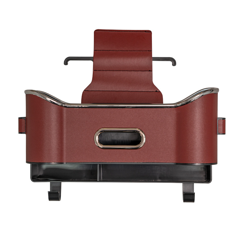 车载纸巾盒高档跨境多功能汽车座椅后背收纳盒挂钩水杯架抽纸盒                               白底实物图