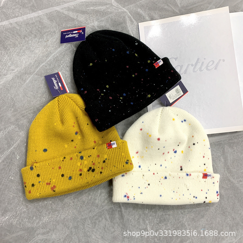 New versatile and niche autumn and winter women's knitted hat, hand-painted graffiti, perforated woolen hat, trendy and warm, cold hat for men Application Scenario