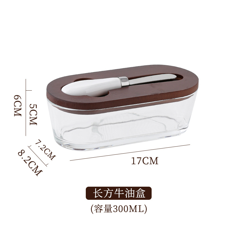 Western-style glass-sealed butter box with lid, spatula, rectangular household cheese preservation jar, household cheese box wholesale Application Scenario