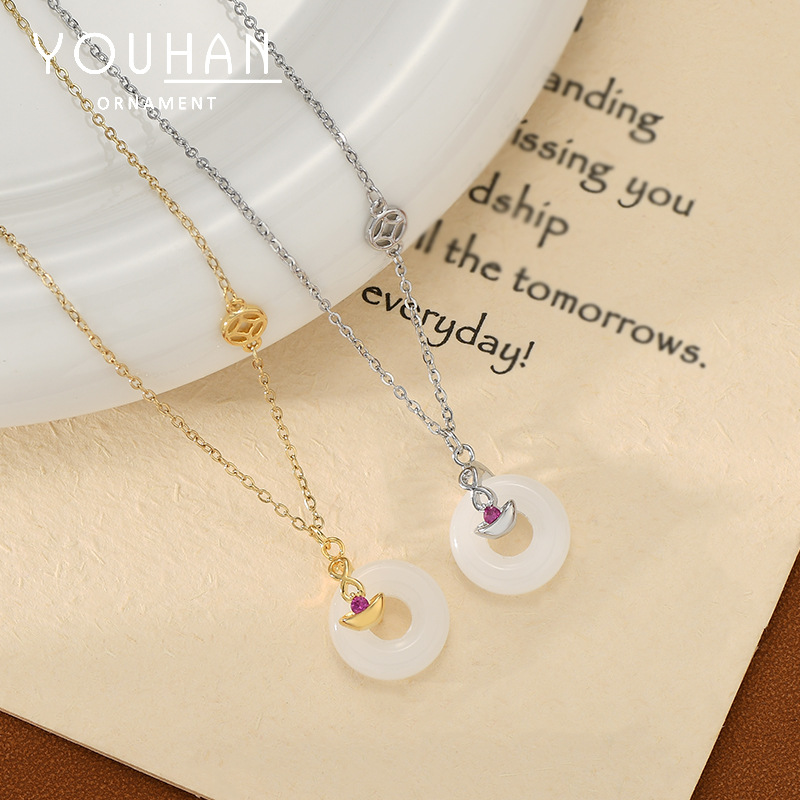 真金电镀中国风新中式平安扣锁骨链女小众设计感元宝吊坠项链批发