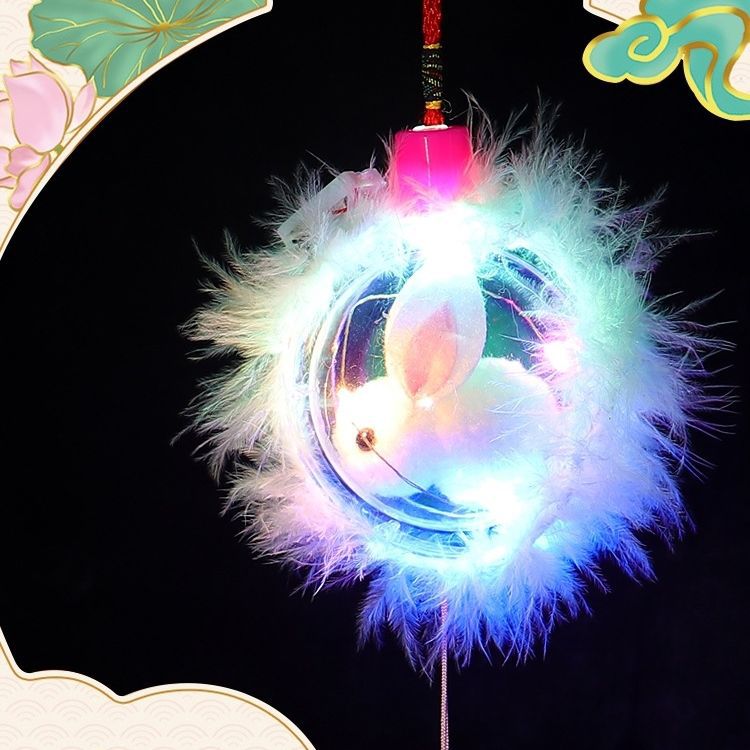 New illuminated jade rabbit lanterns for the Mid-Autumn Festival, children's hand-held rabbit lanterns, and the Spring Festival illuminated toys are selling well at stalls Specification image