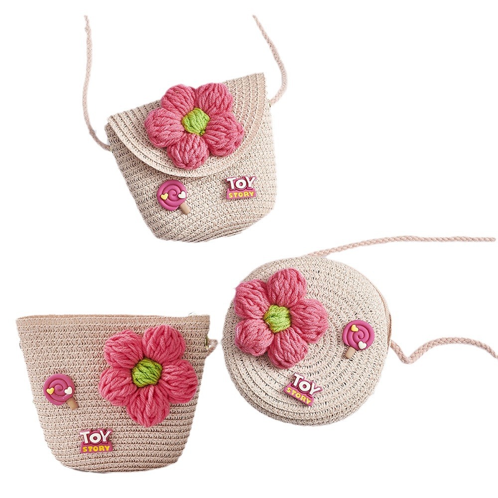 Cross-Border Straw Weaving Bags Spring And Summer New Products: Children's Straw Weaving Small Bags, Baby Crossbody Small Round Bags, Cute Straw Weaving Girls' Mini Crossbody Bags, Handmade Straw Weaving Bags Item Picture
