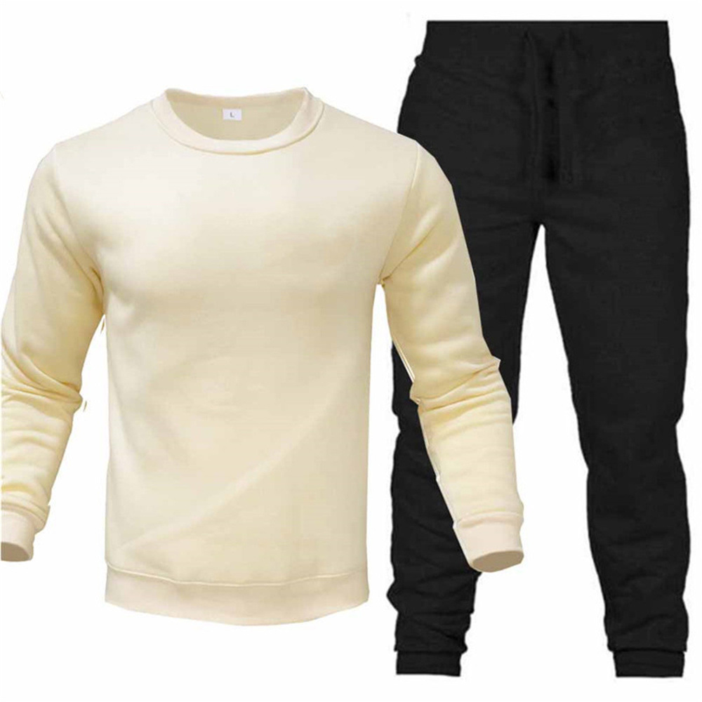 New autumn/Winter 2023 foreign trade men's round-neck warm solid color sweatshirt, long pants and sportswear set for cross-border trade with Europe and America Item Picture