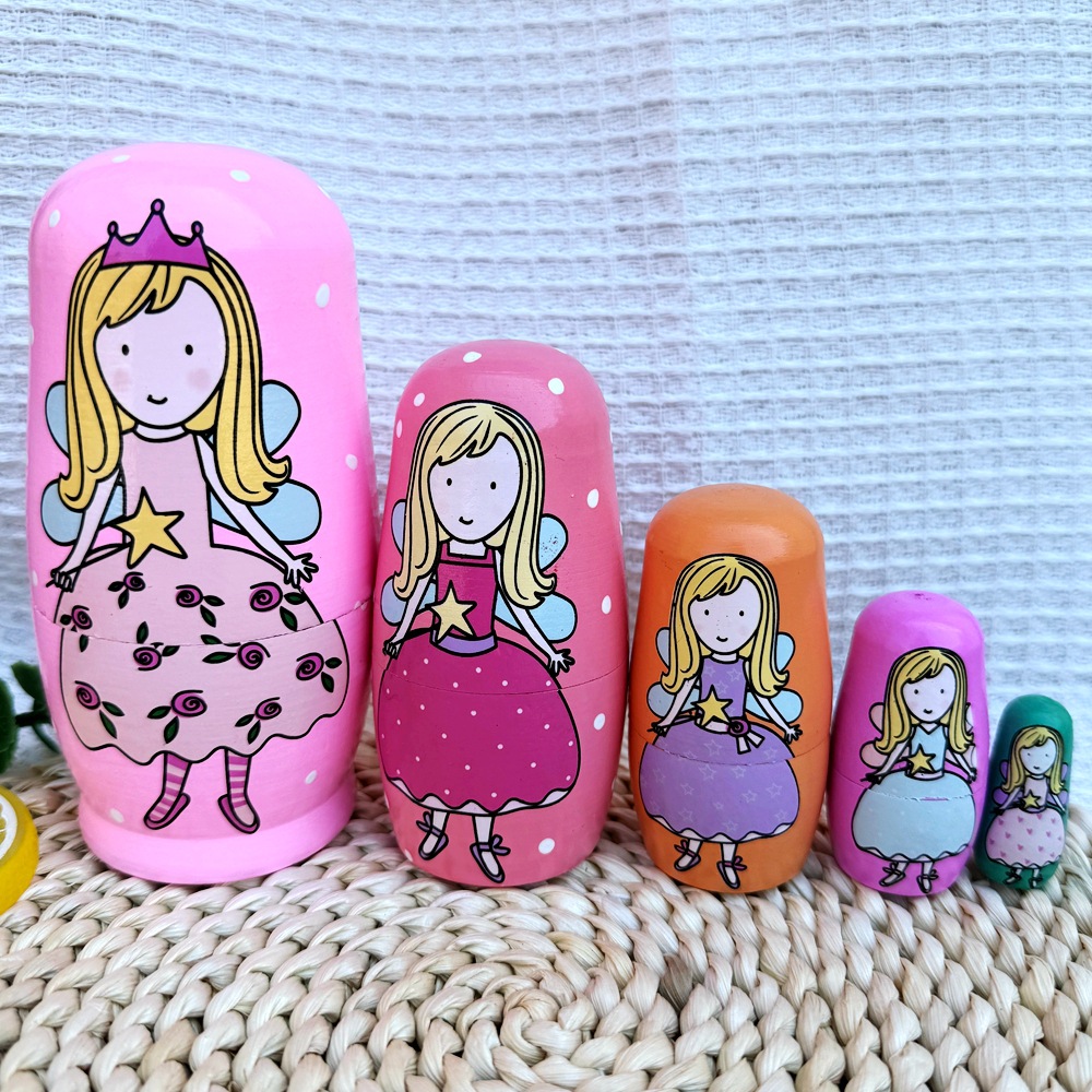 俄罗斯套娃五层天使女孩套娃创意礼品纯手工艺品厂家直销跨境热销