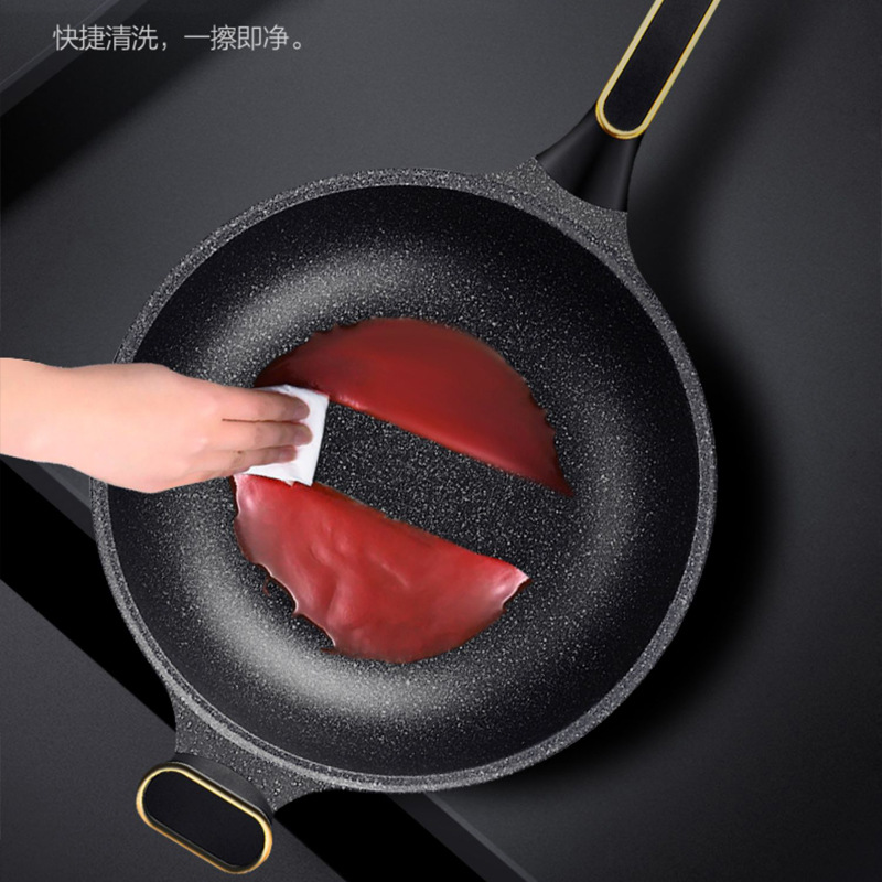 New Role Model Golden Point Die-cast Non-stick wok X2244 Tourmaline non-stick wok flat-bottom large spoon Induction cooker universal Specification image