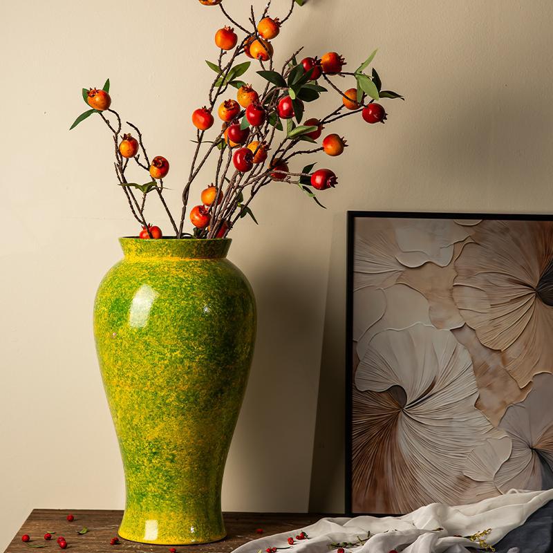 Jingdezhen ceramic vases, soda green rough pottery flower vases, living room home flower arrangement ornaments, retro jars for decoration Application Scenario
