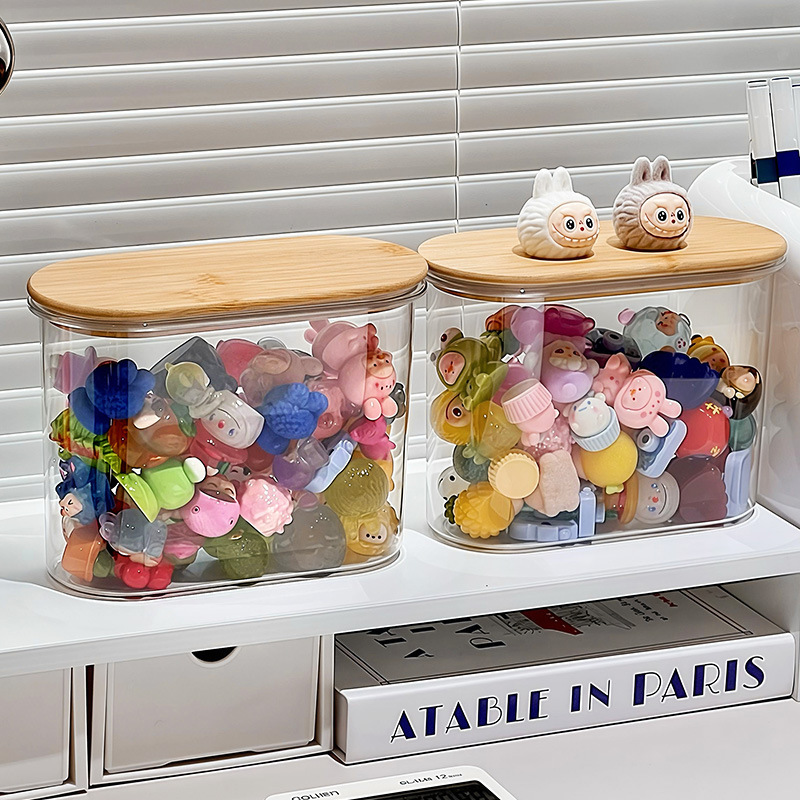 萌宠LABUB小玩偶盲盒DIY密封木盖塑料桌面收纳罐