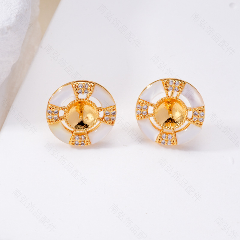 Pearl ring, earneedle pendant, micro-inlaid three-piece set, empty stand, cross-shaped ring, oil-dripping, crushed shell, retro DIY high jewelry details Picture