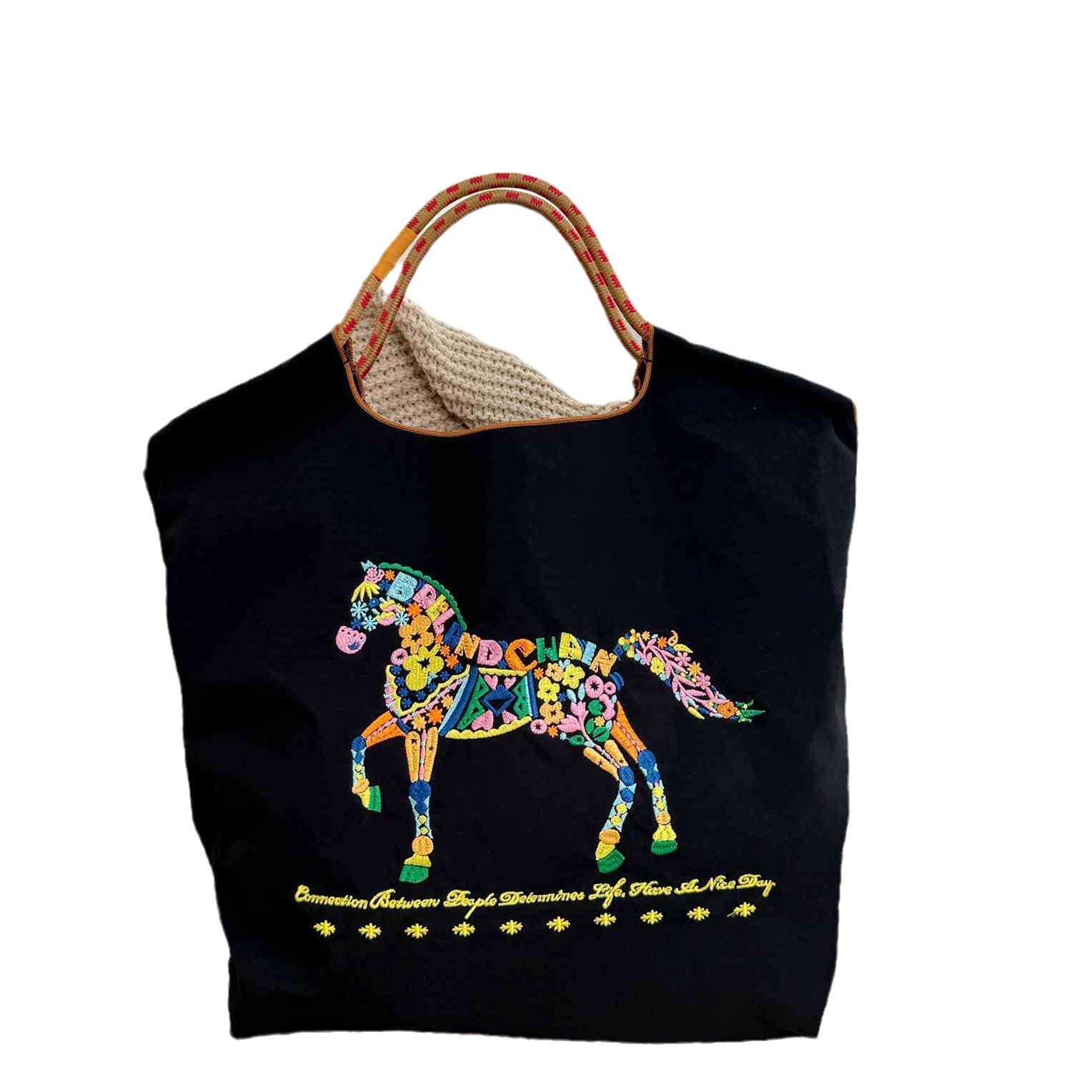 Summer versatile Japanese shopping bags, women's BallChain bag, large-capacity single-shoulder bag, embroidered bag, small bag, crossbody bag Item Picture