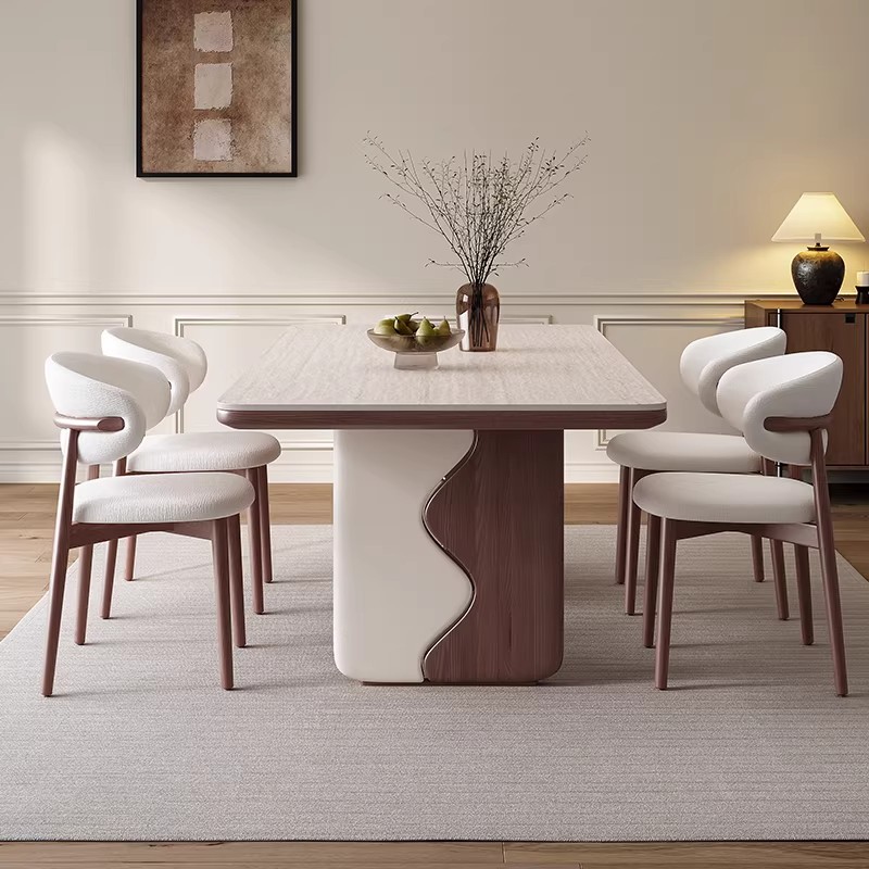 Star Factory wholesals cream wind tunnel stone rock plate dining table and chair sets, French retro solid wood dining tables, rectangular household dining tables details Picture