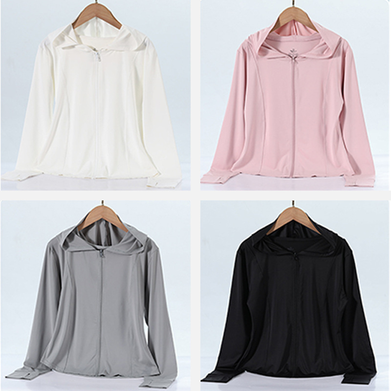 2024新款女士冰丝凉感瑜伽防晒衣修身收腰透气户外连帽外套上衣产品图