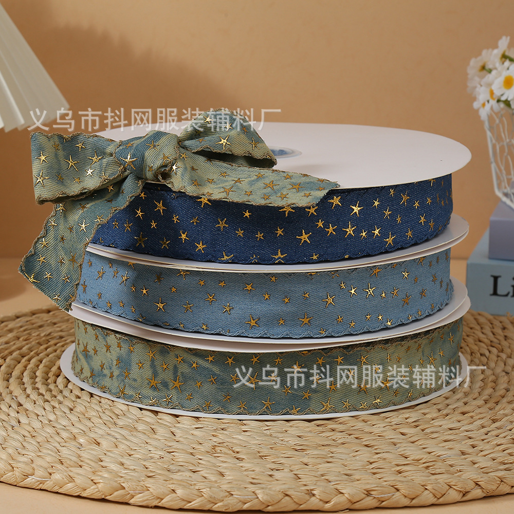 2.5--4cm牛仔立体星星复古花边勾边牛仔织带DIY蝴蝶结帽服装辅料