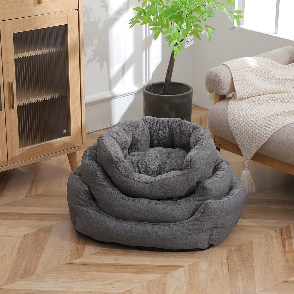 A cute plush cotton and linen octagonal dog bed with thickened fleece for pets in winter. It's a winter cold-proof pet bed for your home Specification image