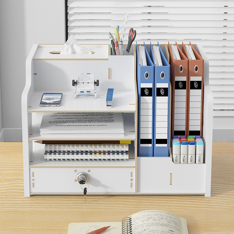 Wooden document storage rack, student simple bookcase, office document rack, multi-layer desktop storage rack Application Scenario