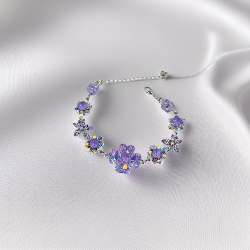 紫色水晶花朵红绳手链女款水晶手串