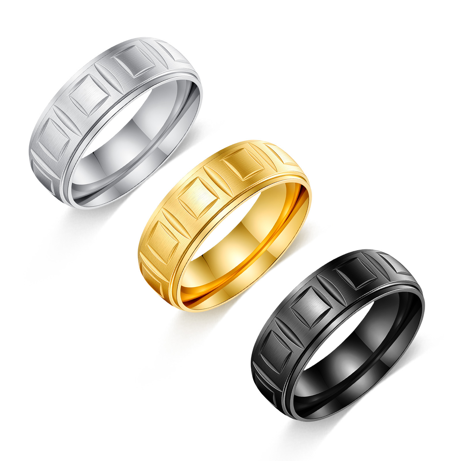 Fábrica en stock crossover anillo de acero inoxidable europa y américa vintage lote flor arena cara anillo anillo de acero de titanio simple no perder color