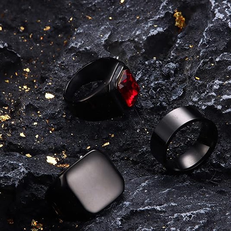 Tres piezas de accesorios conjunto combinado europa y Estados Unidos frontera amazonas moda personalidad titanio acero anillo incrustado rubí Specification image