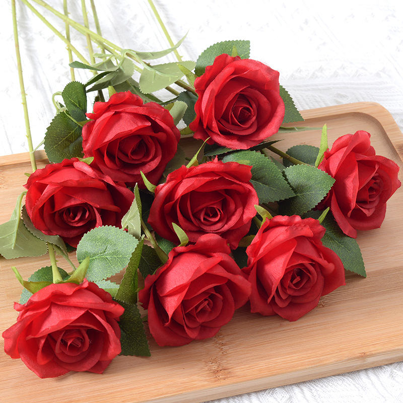 Single artificial rose for Valentine's Day home wedding decoration, artificial bouquet, artificial flower, high-end velvet fabric rose