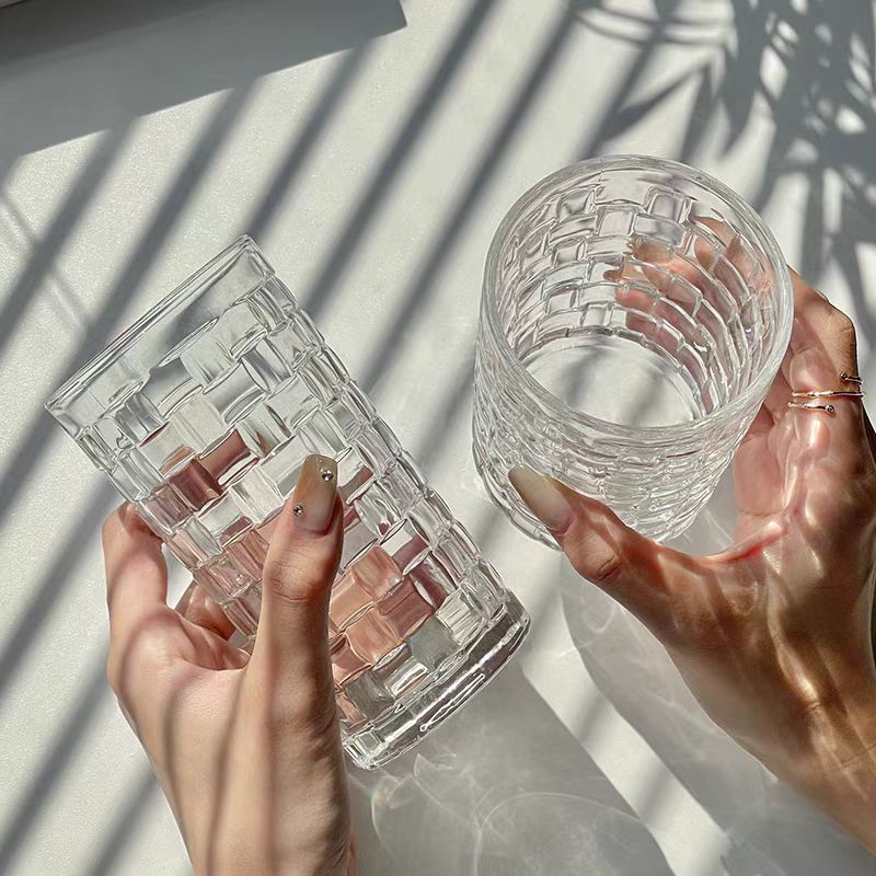 Rattan embossed glass cup with an ins style design, a niche and trendy creative beer cup for women's coffee, drinking and tea Specification image