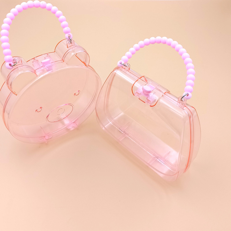 儿童DIY手工塑料透明收纳盒手提盒可爱卡通亚克力玩具盒化妆盒产品图