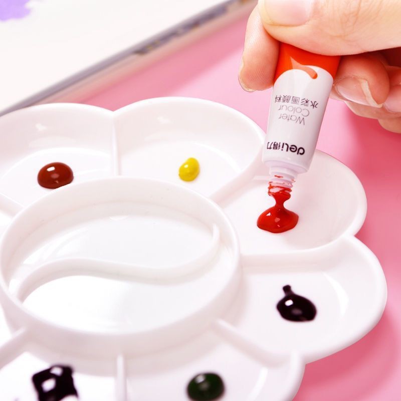 Plum blossom-shaped color palette, high-quality watercolor and gouache color palette, plastic gouache color palette, 10 grids details Picture
