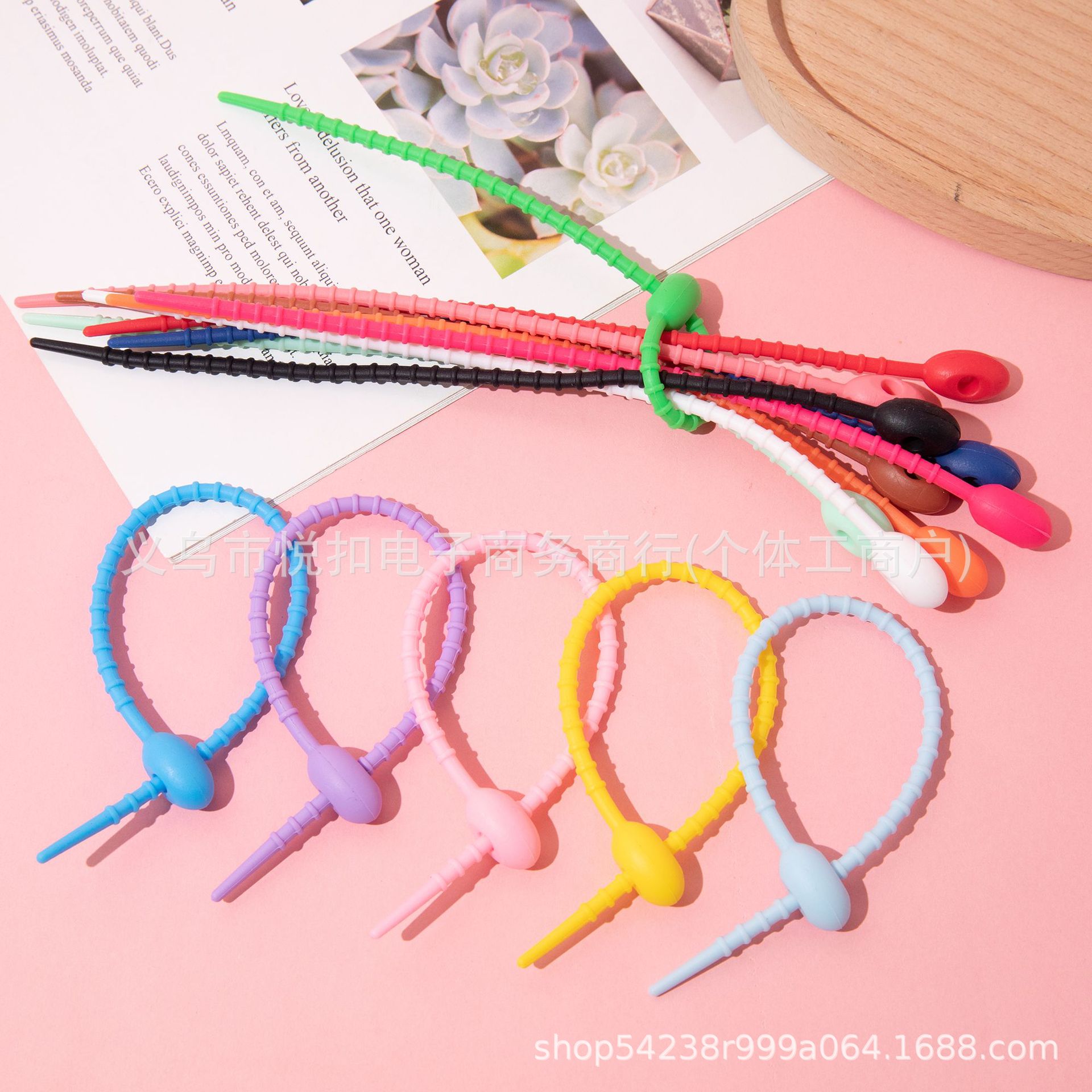 彩色硅胶扎带钥匙链DIY服装包包饰品钥匙扣挂绳数据线收纳绕线器细节图
