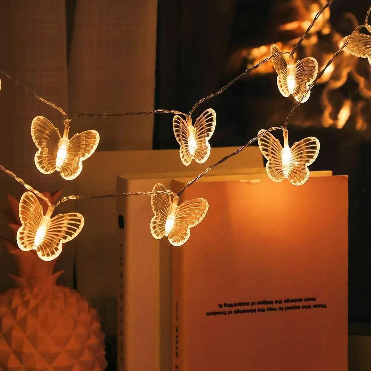 Solar-powered butterfly light strings, outdoor courtyard lawn and garden atmosphere romantic decorative lights, battery box light strings, colored lights
