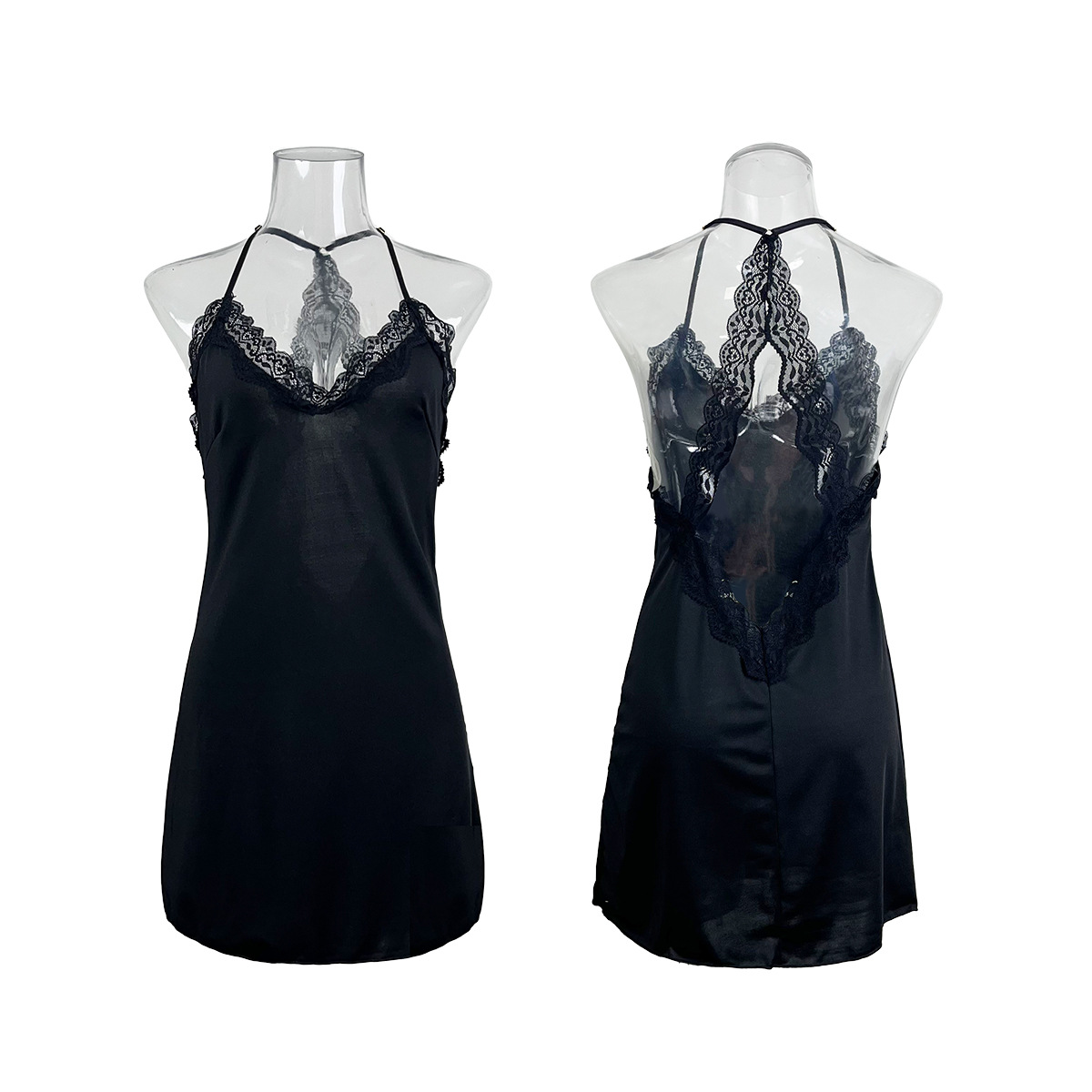 Feiyun Foreign Trade Sexy backless Pure Slimming pajamas Lace Solid Color milk Silk halter Dress Home Wear 589 Item Picture