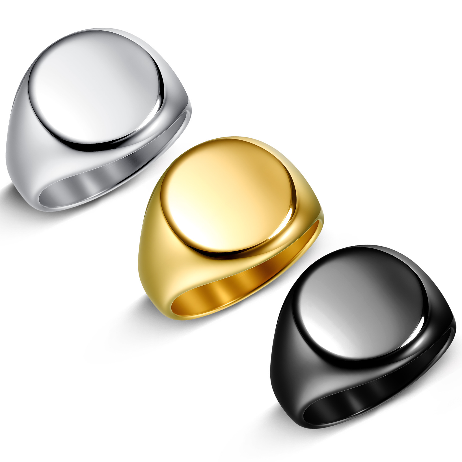 In 2025, the popular titanium steel ring for men on Amazon in Europe and America, a large circular cast ring with a logo, temu
