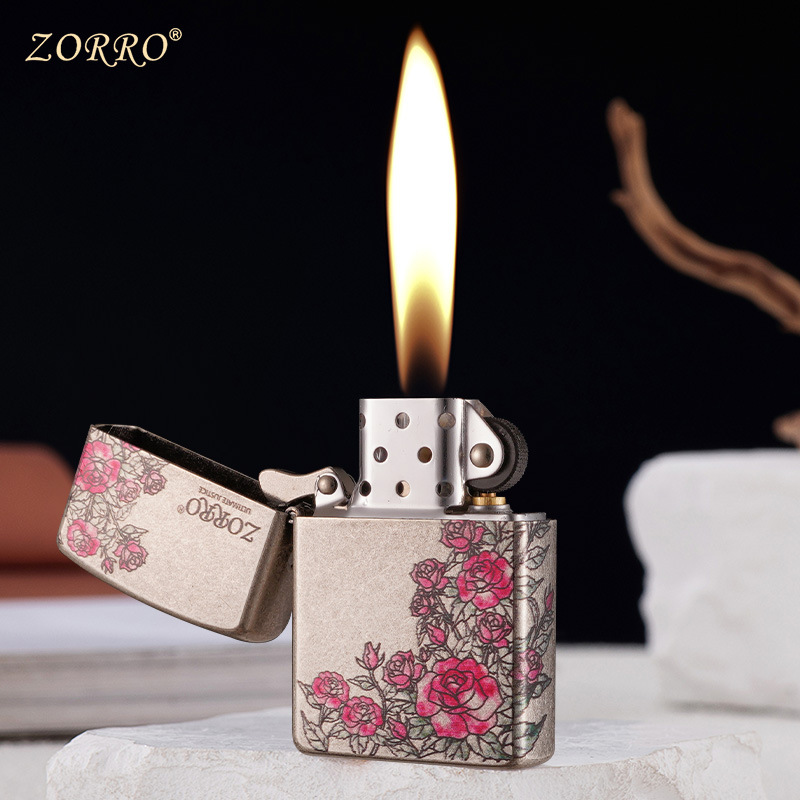 ZORRO Z91928D Rose Garden Ancient Silver embossed Metal windproof Kerosene Lighter, a trendy personalized gift details Picture