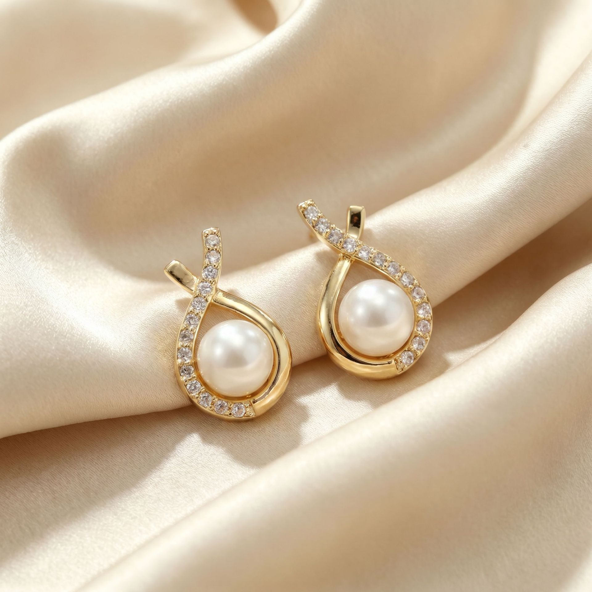 Fish tail natural freshwater pearl stud earrings, copper alloy zircon earrings for women, cross-border simple pearl high-end light luxury accessories