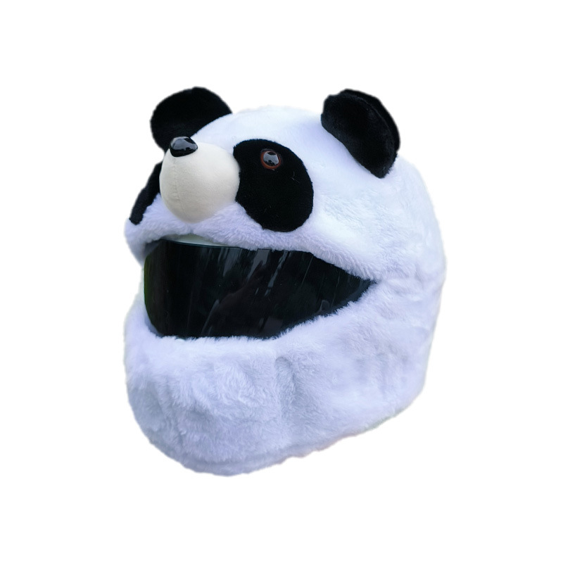 Cross-border Panda electric bike motorcycle helmet cover, plush cartoon full helmet, breathable and warm head cover, winter warmth Item Picture