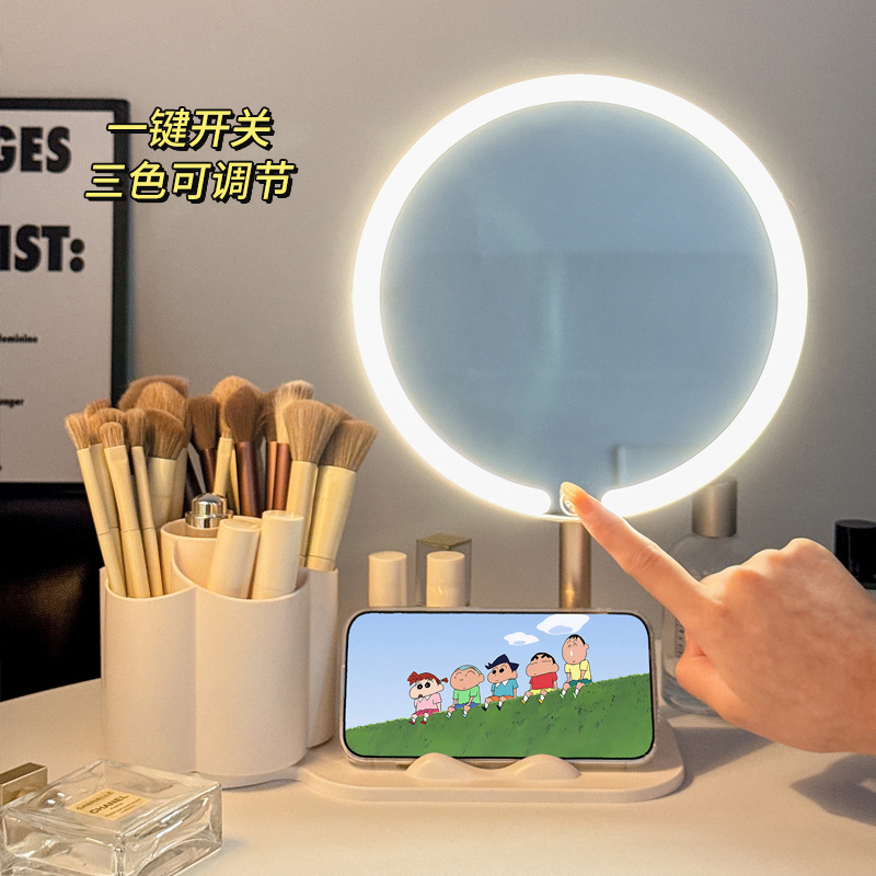 2024 New desktop dressing table, desktop dressing mirror with light and storage box, all-in-one high-end women's mirror, makeup mirror details Picture