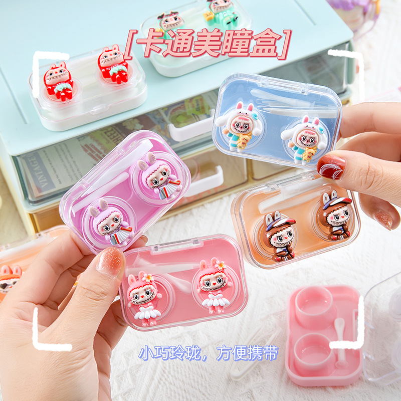 卡通可视透明隐形眼镜盒可爱便携式小巧免拧盖一体美瞳盒                               产品图