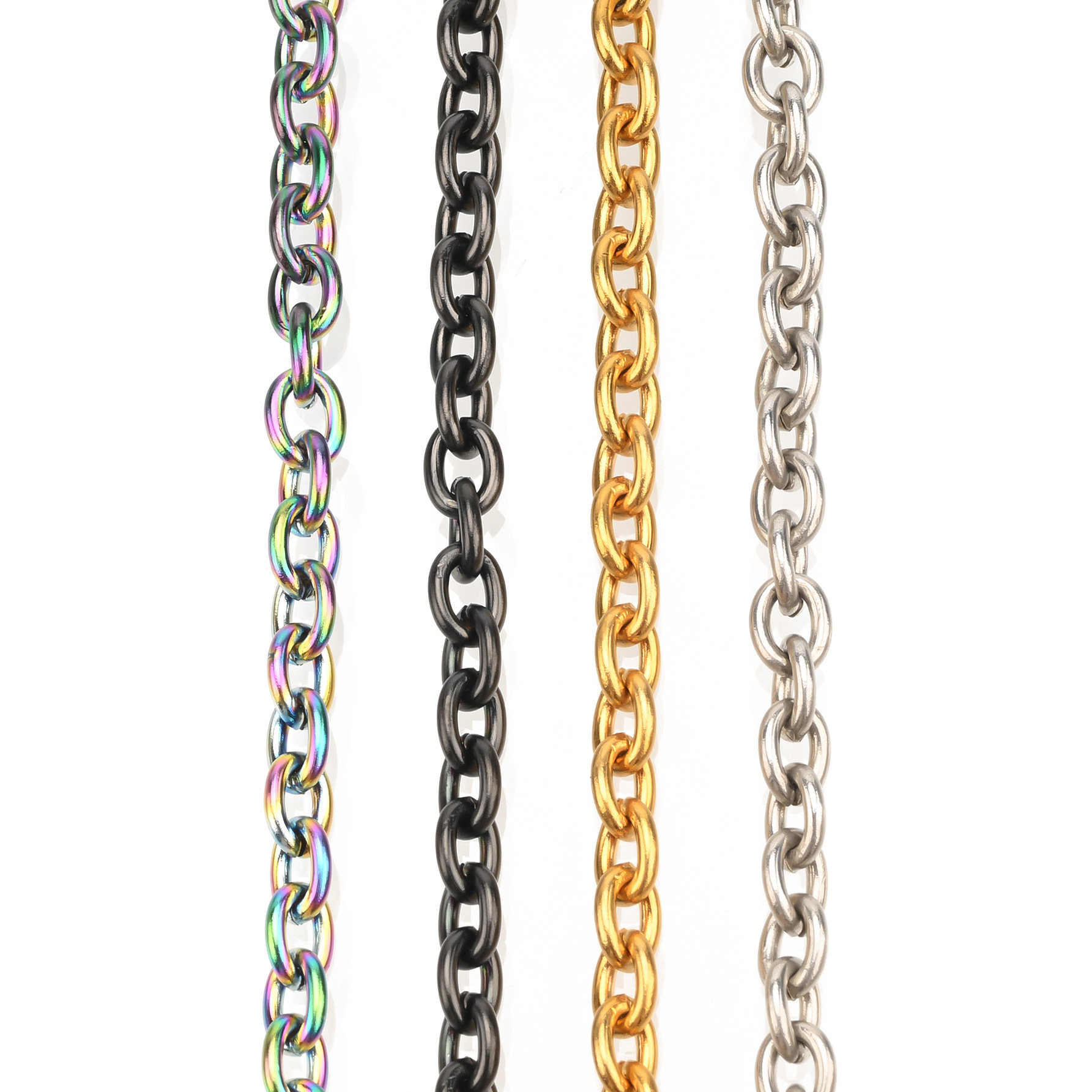 Stainless steel O-shaped chain, round line, cross chain, steel color, gold, black, iridesy color chain accessories, clothing, shoes, bags and accessories