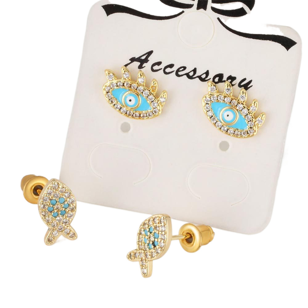 Honglu elegant and exquisite stud earrings, European and American fashion and individuality, zircon oil inlaid geometric Devil's Eye earrings wholesale Item Picture