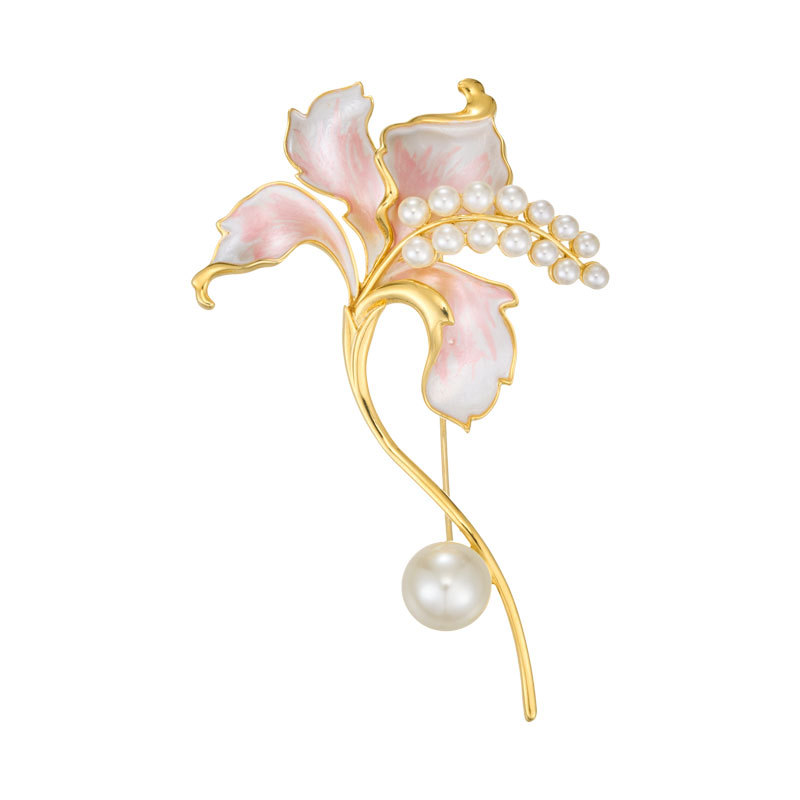 A high-end and exquisite two-color enamel lily brooch, a niche and eye-catching pearl tassel soft and elegant brooch, a new style of brooch Item Picture