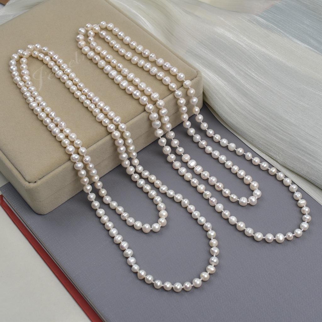 长款毛衣链旗袍打结珍珠项链毛衣链天然淡水珍珠项链优雅简约气质