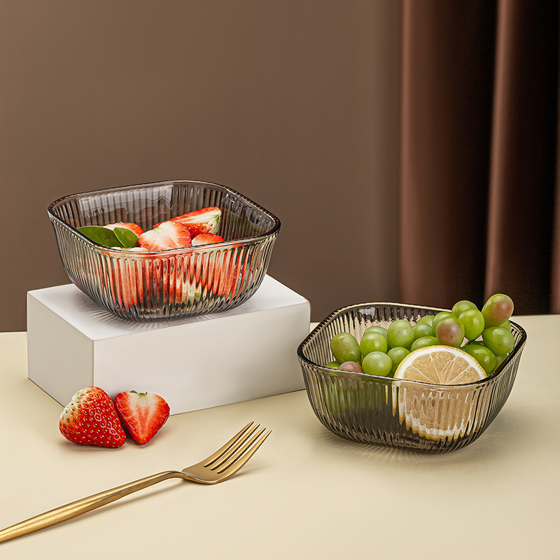 Glass bowl opening event Gift promotion: Vertical patterned glass cups and bowls, household water cups, dessert salad bowls, two-piece set Application Scenario